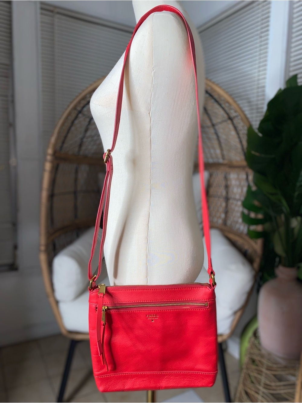 Fossil women’s red leather crossbody bag